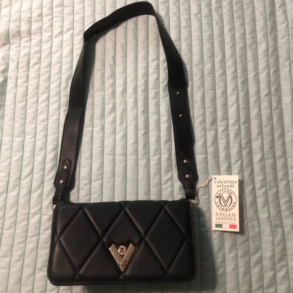 NWT VALENTINO ORLANDI Diamond Quilted Crossbody Shoulder Clutch Bag Black - Picture 11 of 13